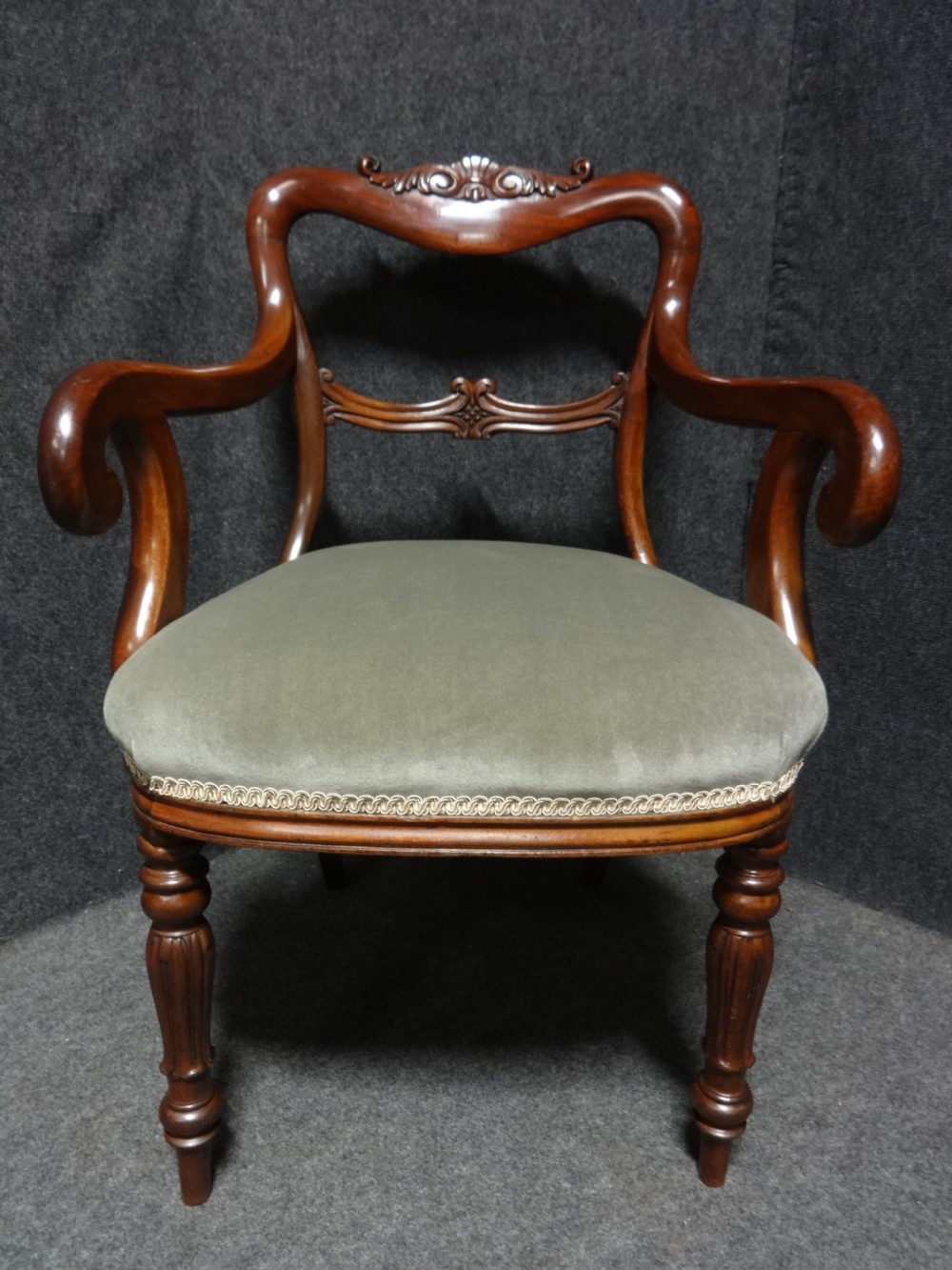Excellent Pair Mahogany Balloon Backed Carved Chairs View VI