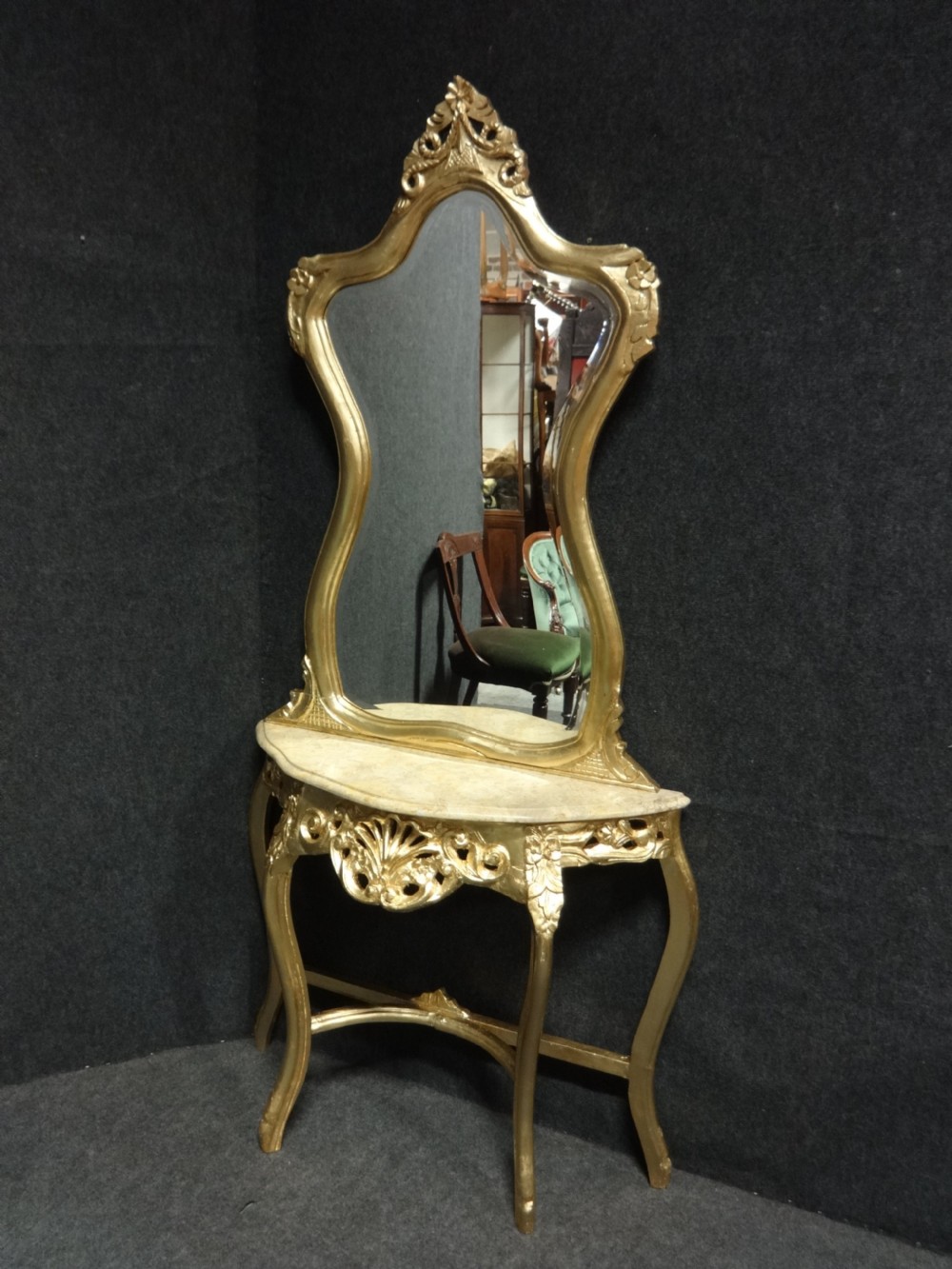 Pair French Giltwood Console Tables and Mirrors View III