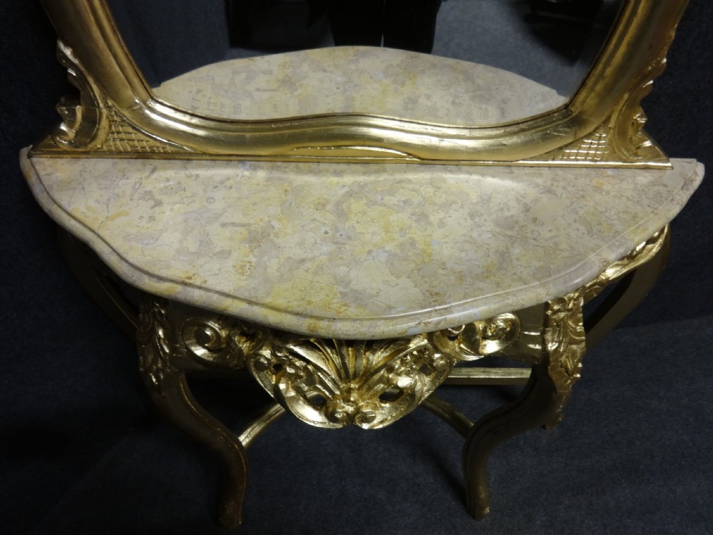 Pair French Giltwood Console Tables and Mirrors View VI
