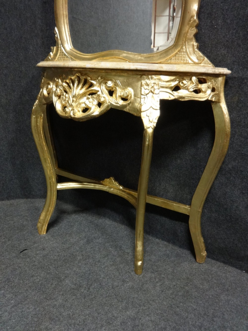 Pair French Giltwood Console Tables and Mirrors View IX