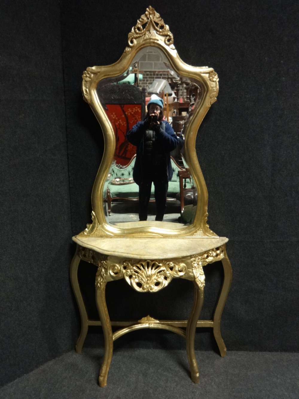 Pair French Giltwood Console Tables and Mirrors View X
