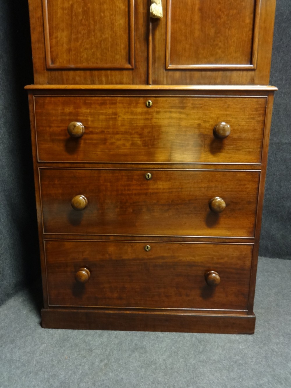 Excellent quality Victorian Mahogany Linen Press of Slim Proportions View III
