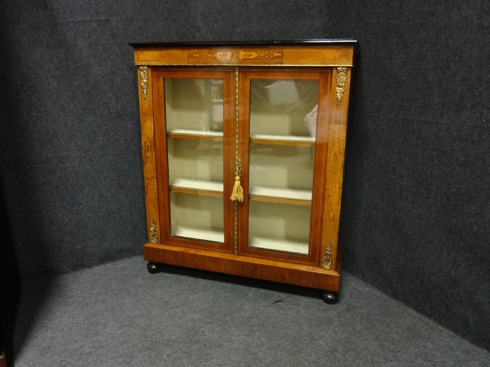 Victorian Walnut Inlaid Pier Cabinet Bookcase View II