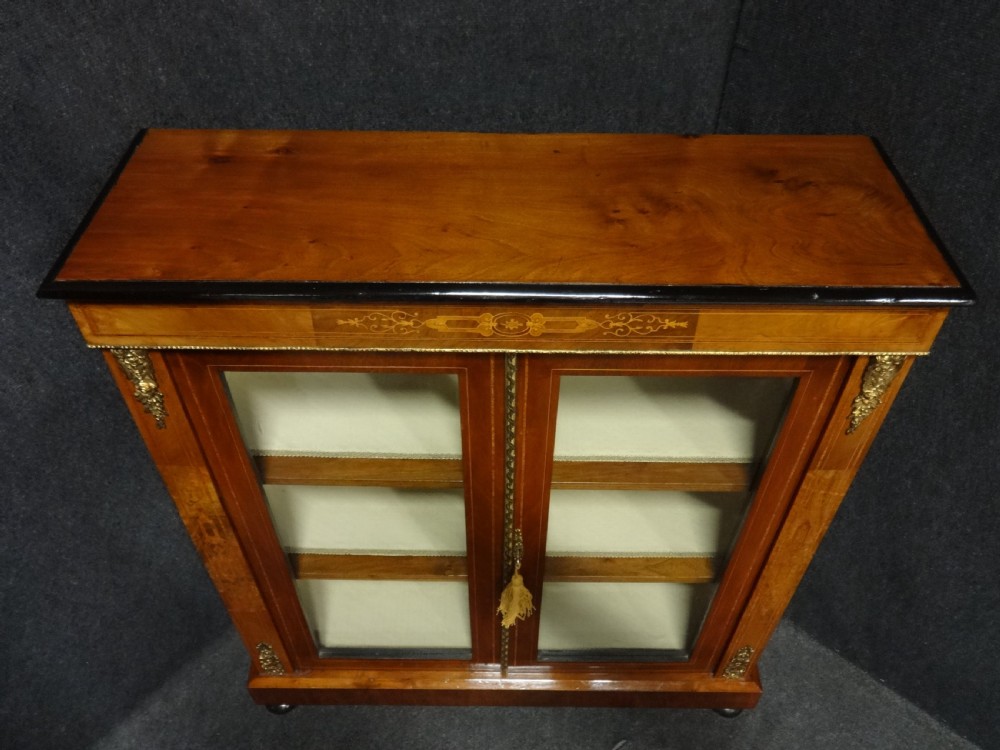 Victorian Walnut Inlaid Pier Cabinet Bookcase View IV