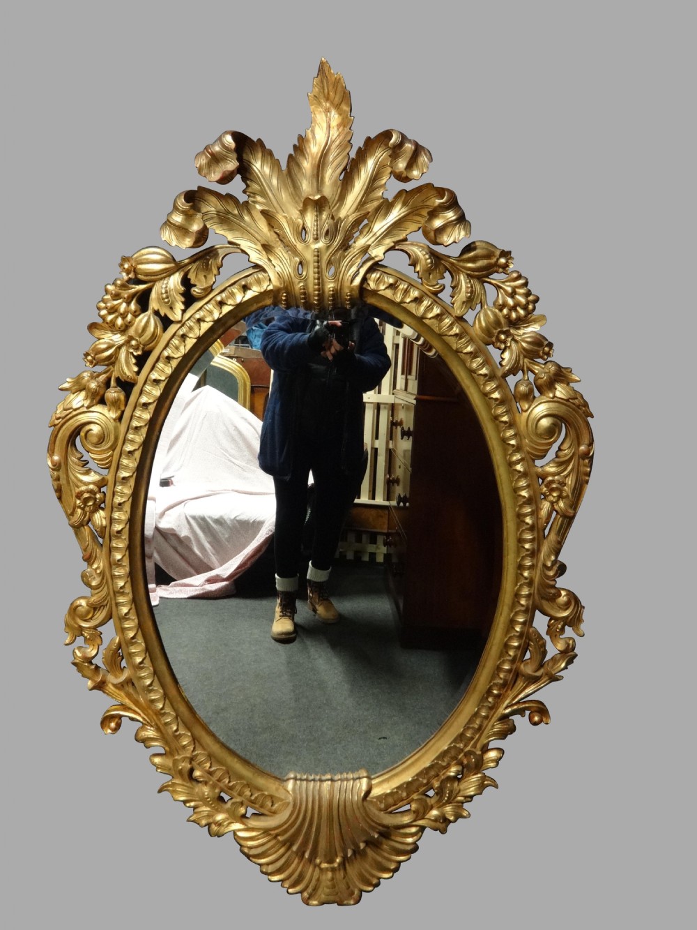 Fine and Large Carved Oval Giltwood Mirror View VII