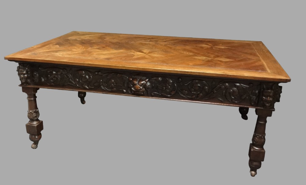 Phenomenal Carved Oak and Parquet Centre Table