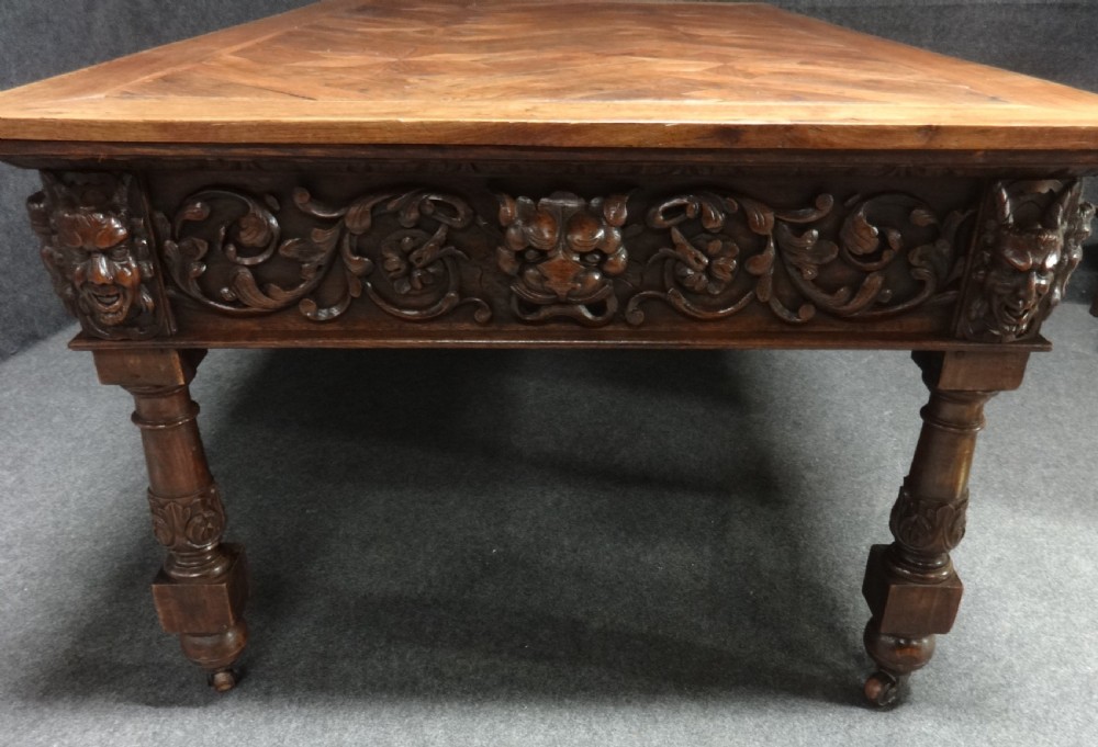 Phenomenal Carved Oak and Parquet Centre Table View III