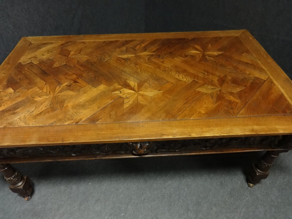 Phenomenal Carved Oak and Parquet Centre Table View V