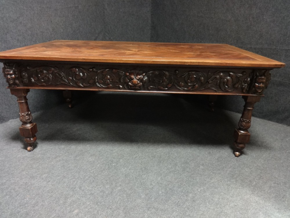 Phenomenal Carved Oak and Parquet Centre Table View VI