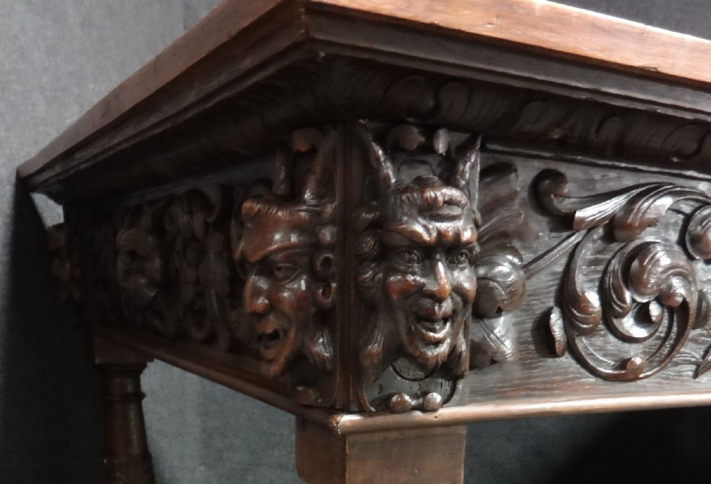 Phenomenal Carved Oak and Parquet Centre Table View IX
