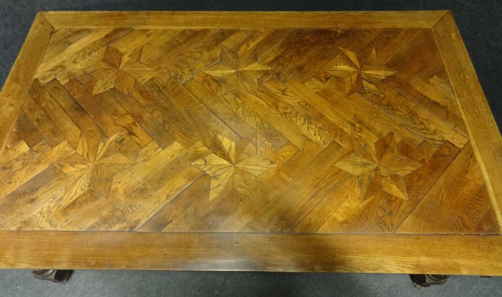 Phenomenal Carved Oak and Parquet Centre Table View XII