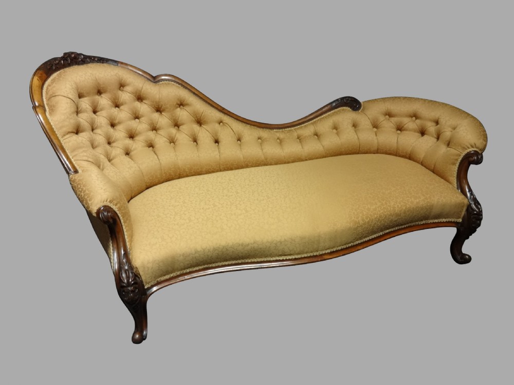 Superb Newly Upholstered Victorian Walnut Chaise Lounge
