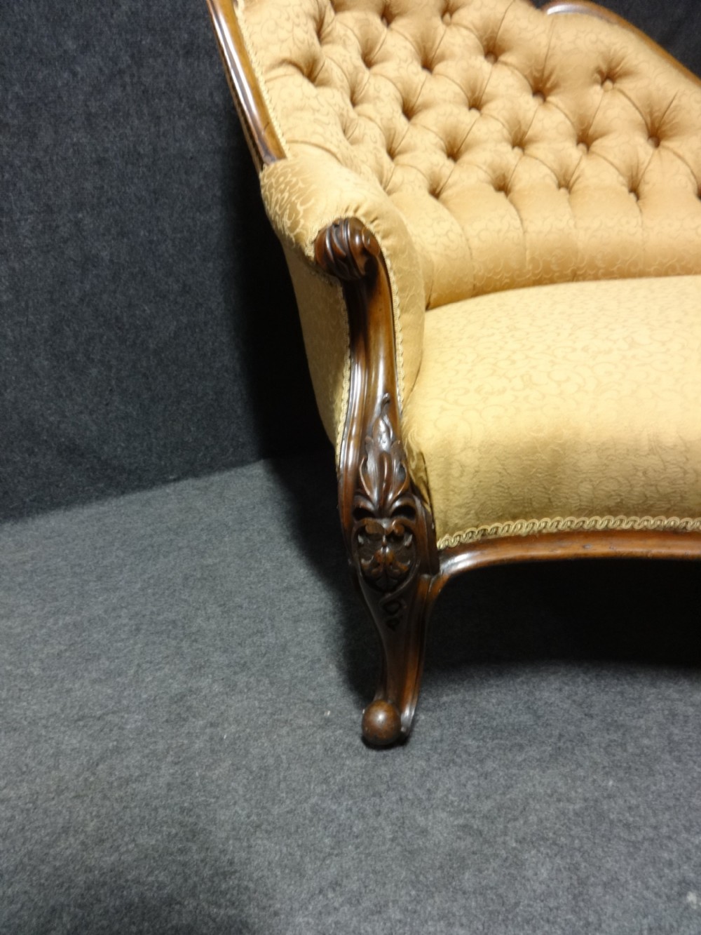 Superb Newly Upholstered Victorian Walnut Chaise Lounge View V