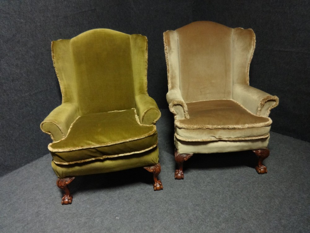 Good Pair Mahogany Framed Wing Armchairs View II