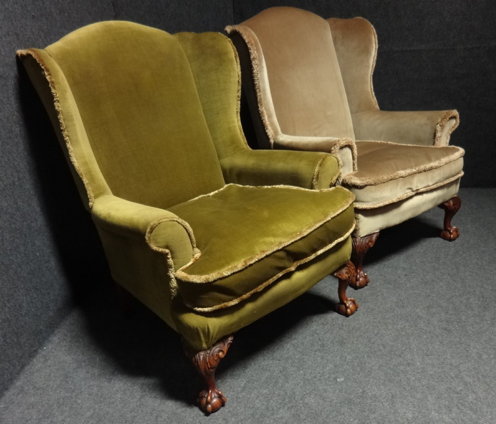 Good Pair Mahogany Framed Wing Armchairs View IV