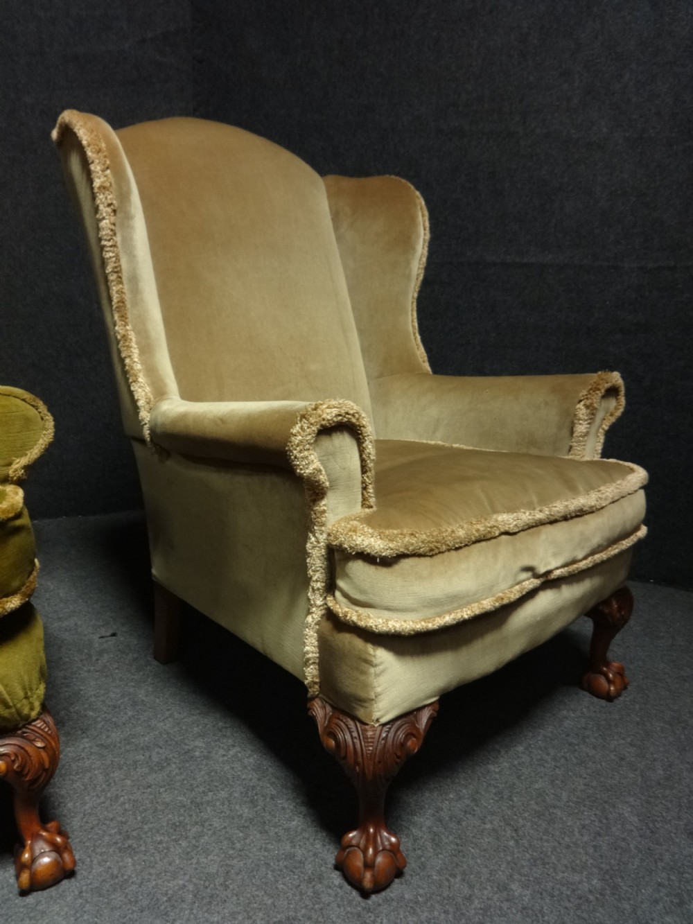 Good Pair Mahogany Framed Wing Armchairs View V