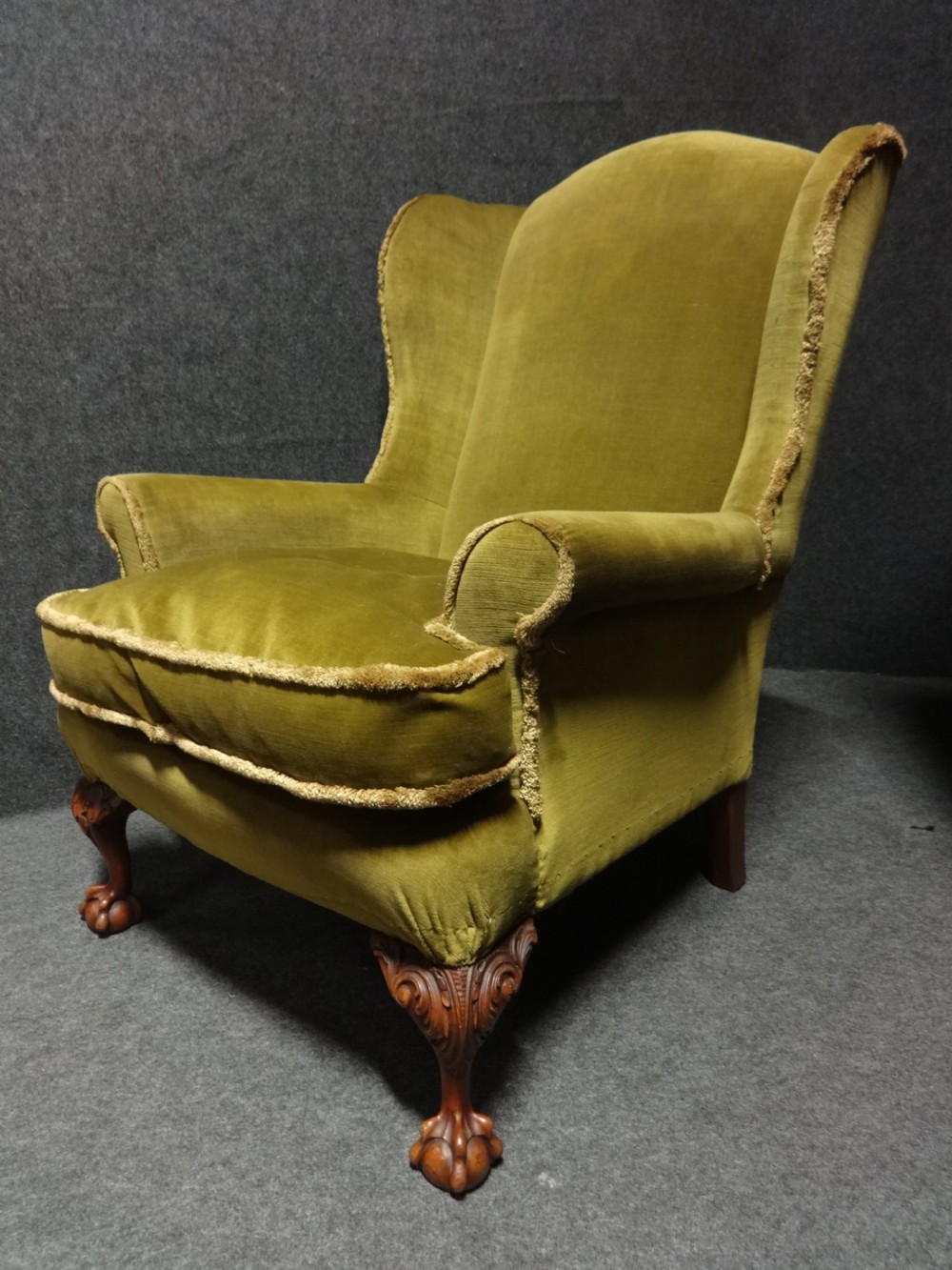 Good Pair Mahogany Framed Wing Armchairs View VI