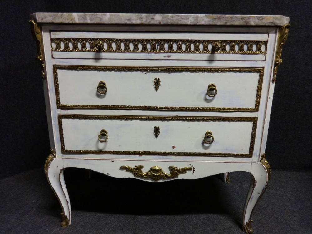 Outstanding Pair French Painted Commode Chest of Drawers View V