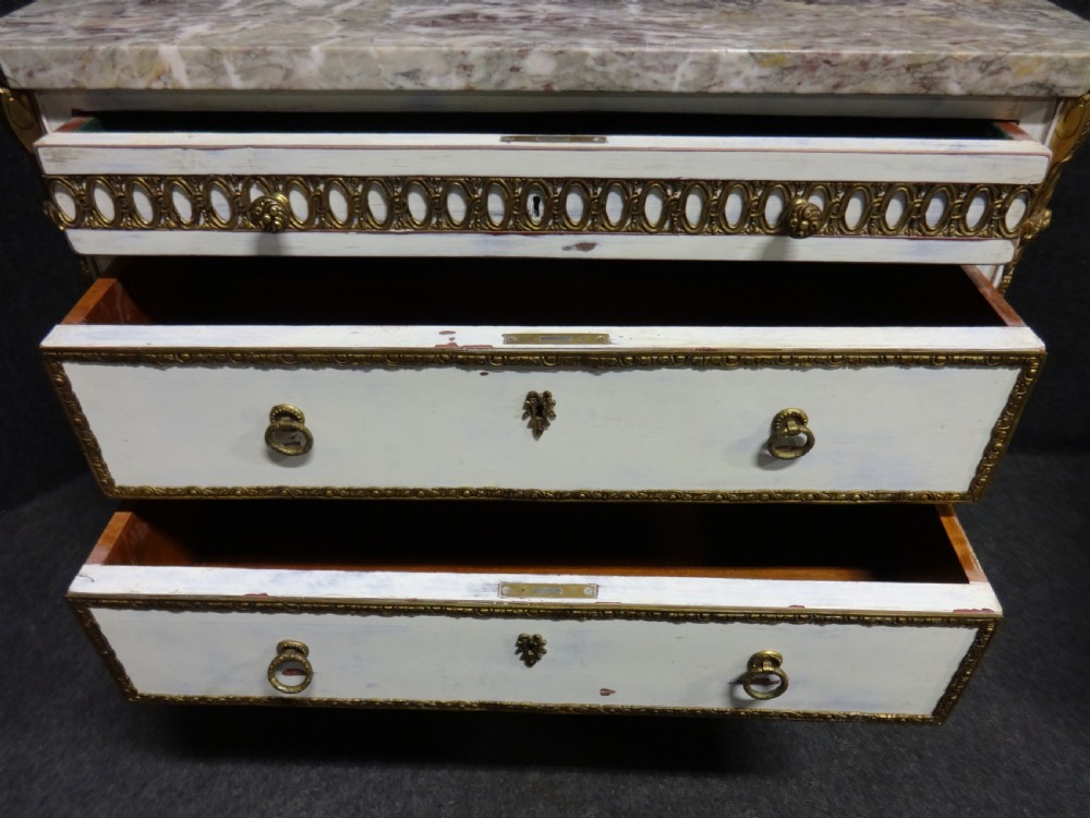 Outstanding Pair French Painted Commode Chest of Drawers View VI