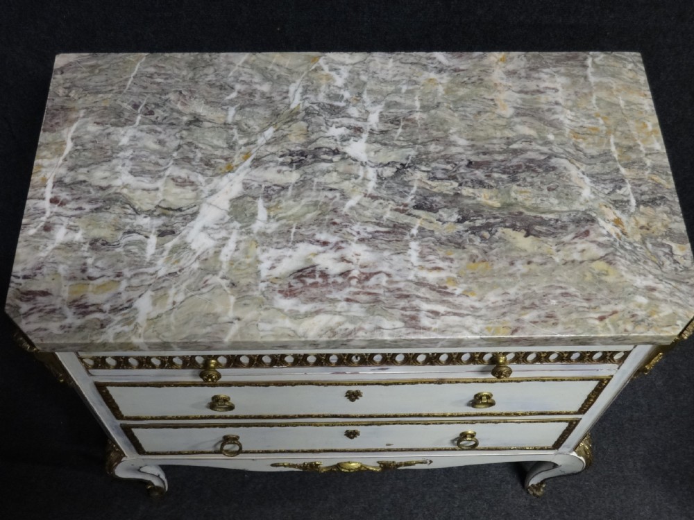 Outstanding Pair French Painted Commode Chest of Drawers View VII