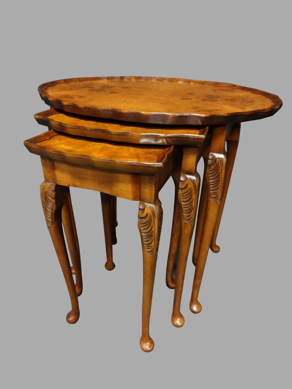 Good Quality Burr Walnut Nest of Three Tables View II