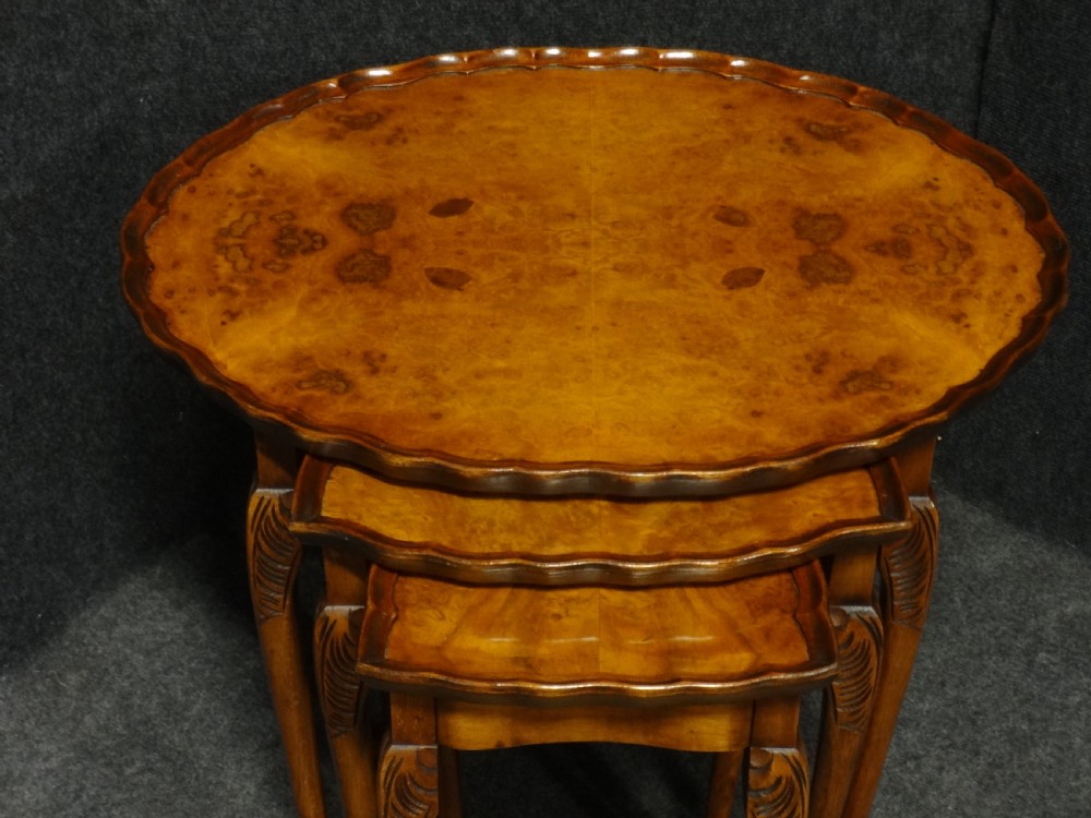 Good Quality Burr Walnut Nest of Three Tables View III