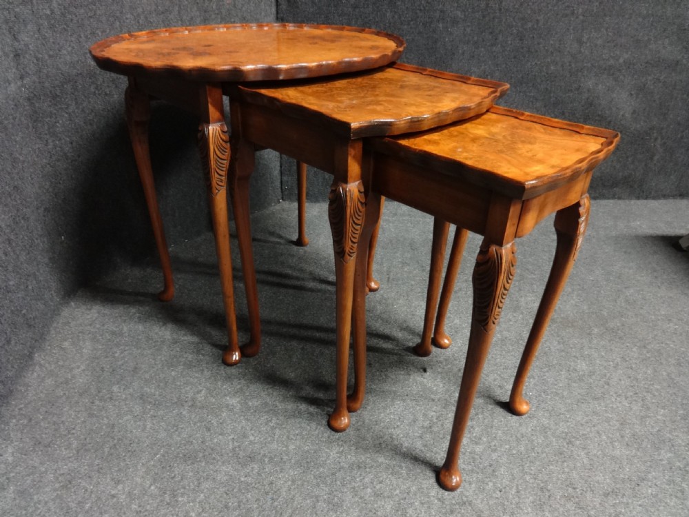 Good Quality Burr Walnut Nest of Three Tables View V
