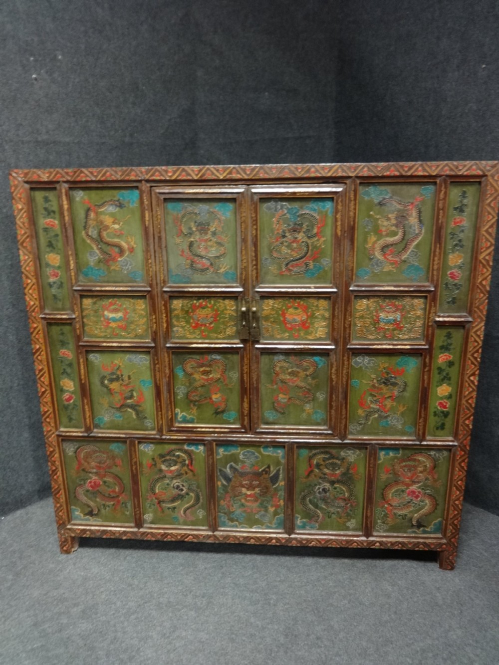 Superb Large Asian Oriental Tibetan Hand Painted Cabinet View II