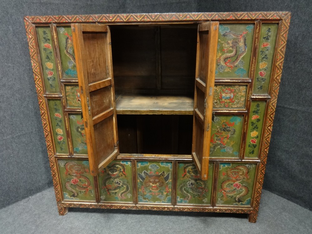 Superb Large Asian Oriental Tibetan Hand Painted Cabinet View VII