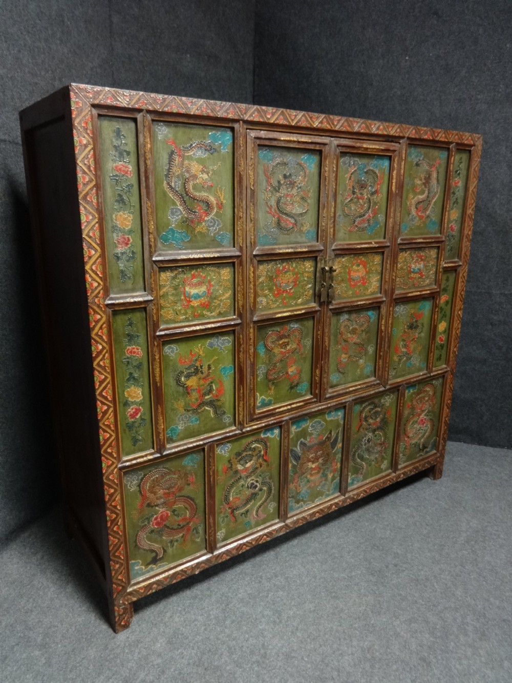 Superb Large Asian Oriental Tibetan Hand Painted Cabinet View XI