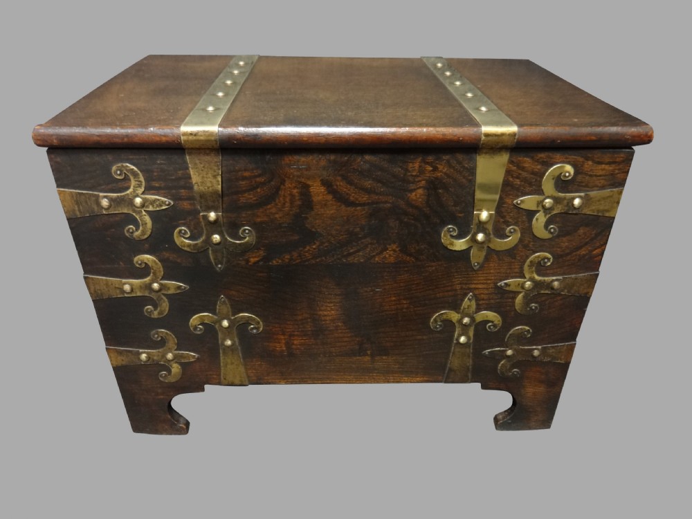Good Brass Banded Oak Coal Box