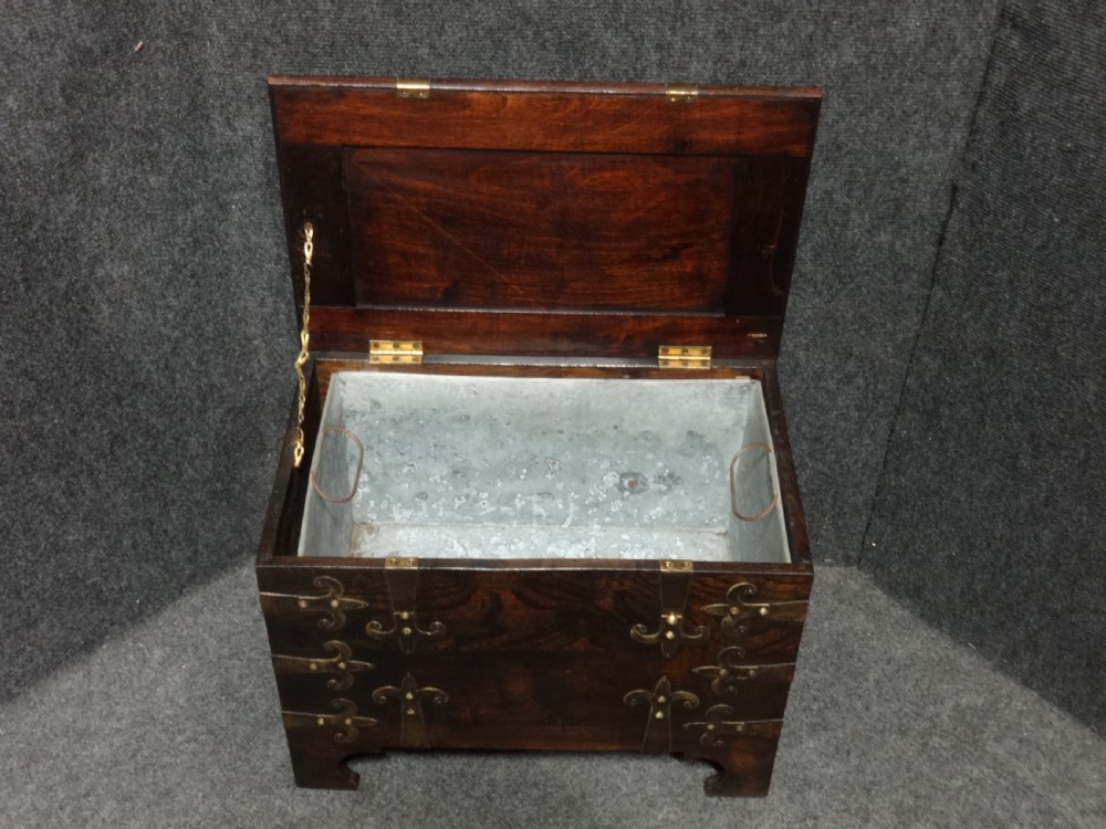 Good Brass Banded Oak Coal Box View V