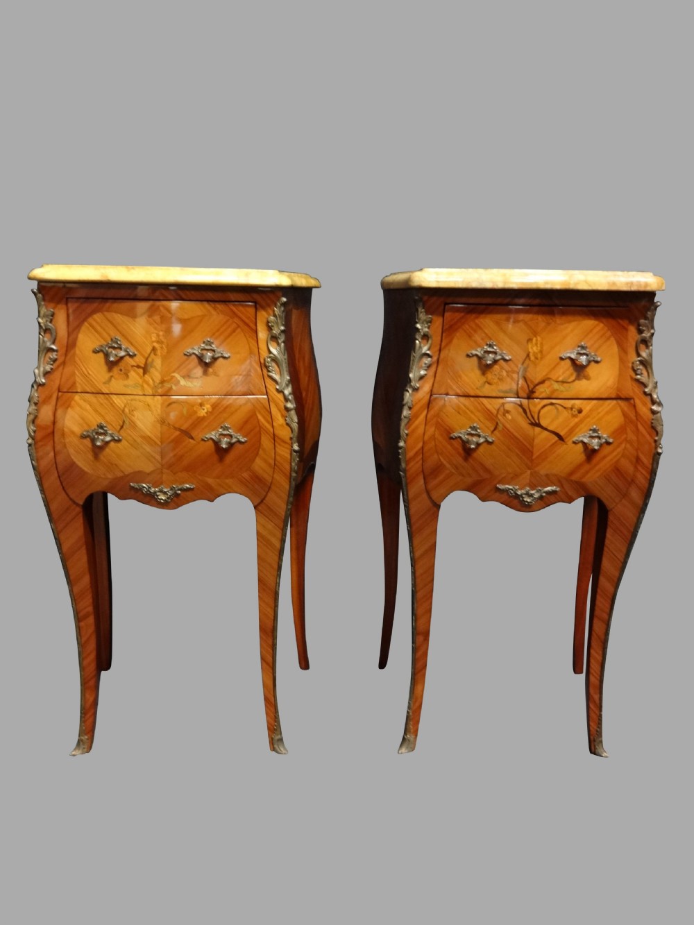 Excellent Quality Pair Marquetry Bedside  Chests of Drawers