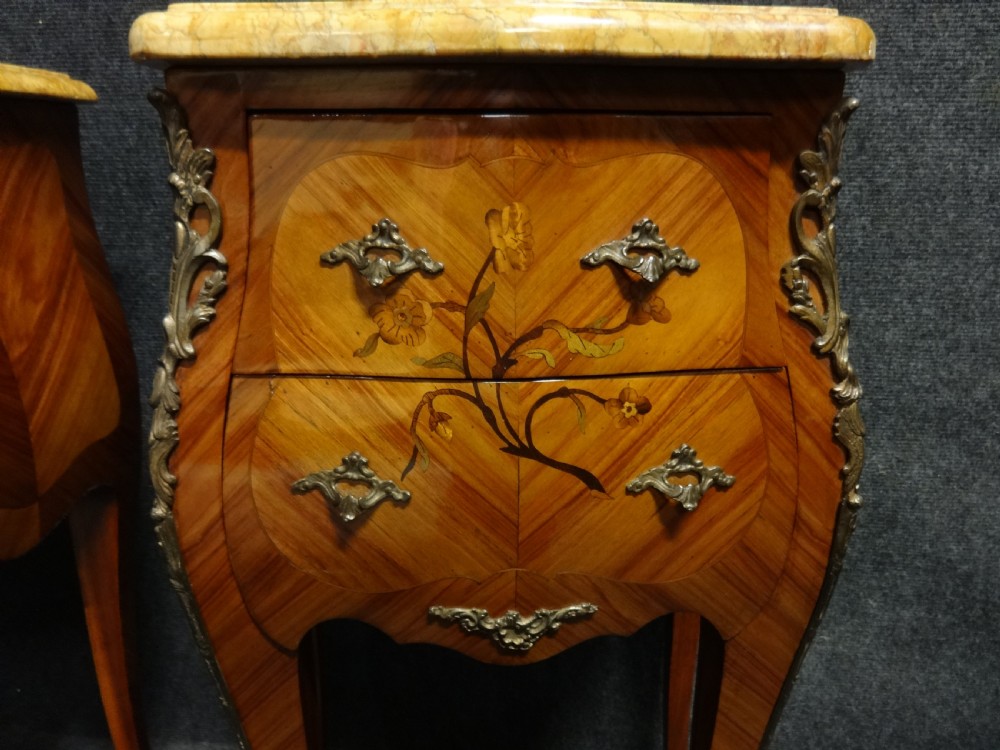 Excellent Quality Pair Marquetry Bedside  Chests of Drawers View II