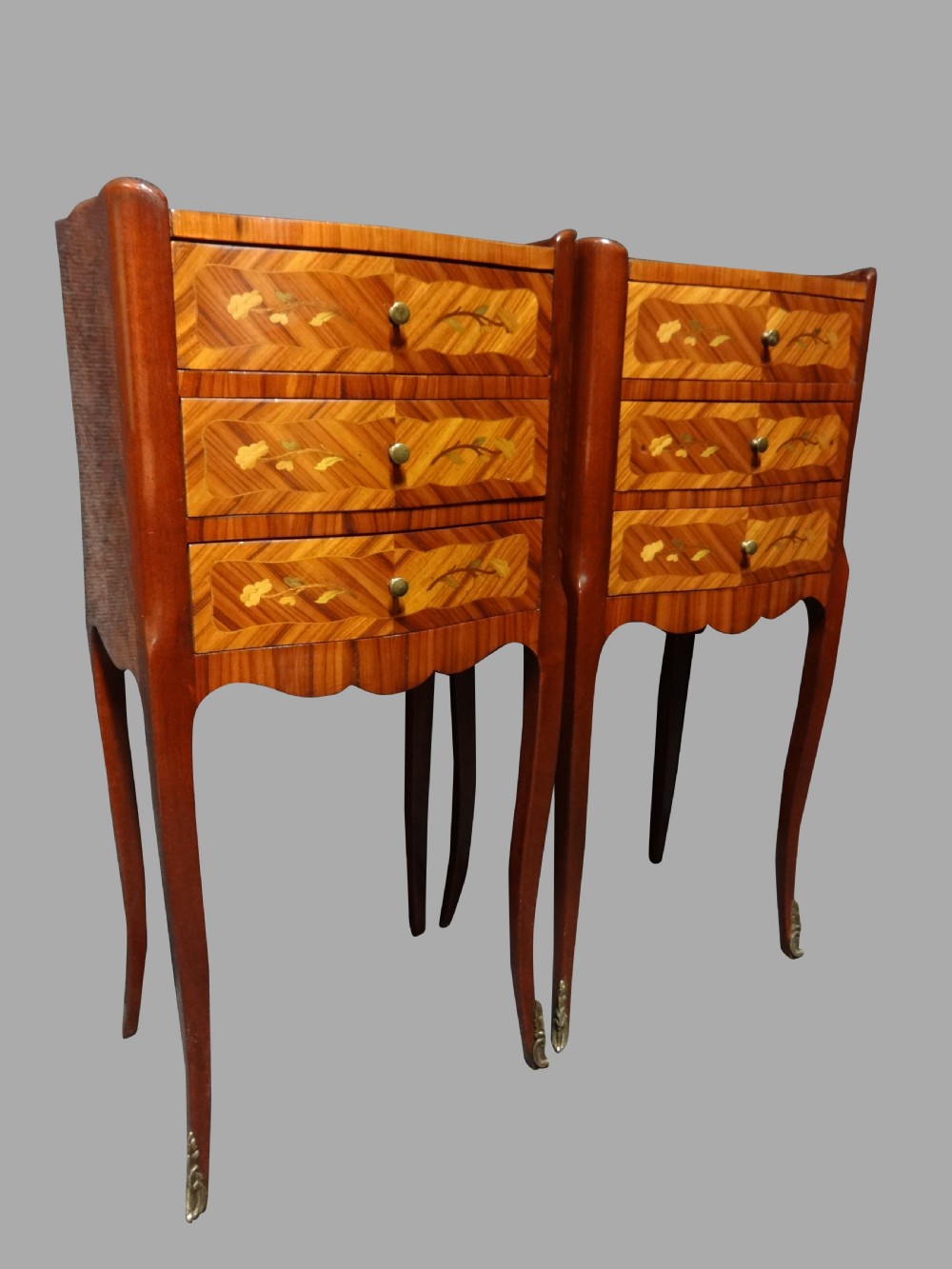 Good Pair French Serpentine Kingwood Bedside Chests of Drawers View II