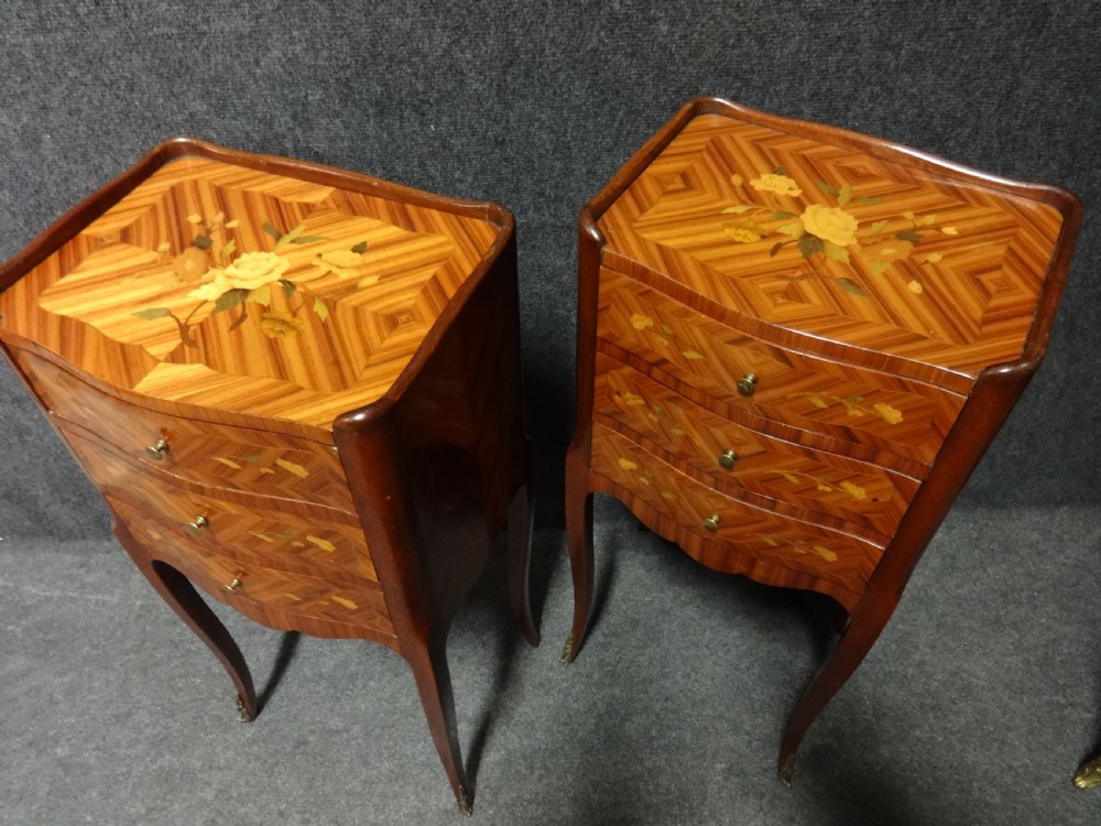 Good Pair French Serpentine Kingwood Bedside Chests of Drawers View V