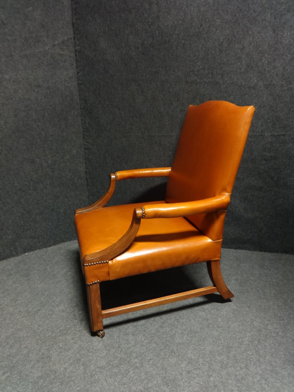 Superb Pair Leather and Mahogany Library Chairs View IV
