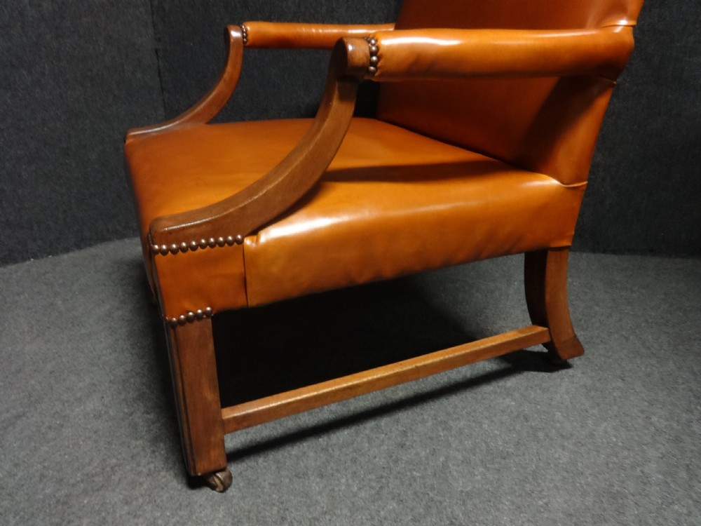 Superb Pair Leather and Mahogany Library Chairs View V
