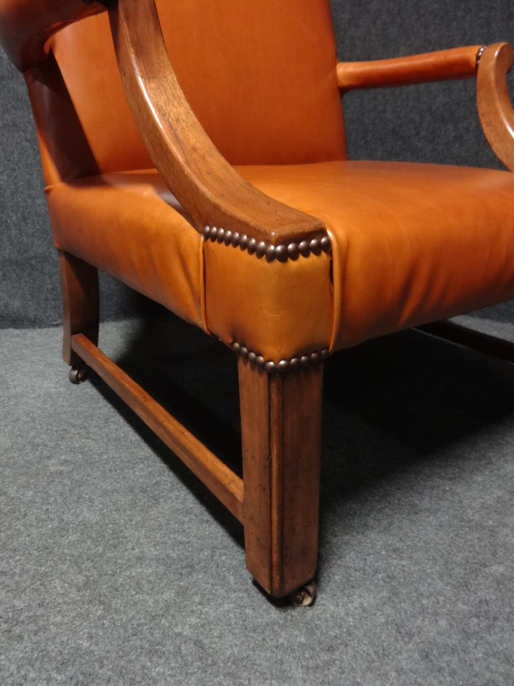 Superb Pair Leather and Mahogany Library Chairs View IX