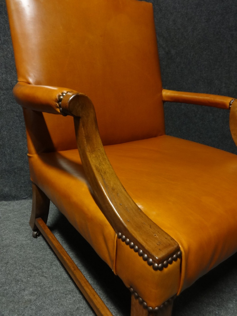 Superb Pair Leather and Mahogany Library Chairs View X