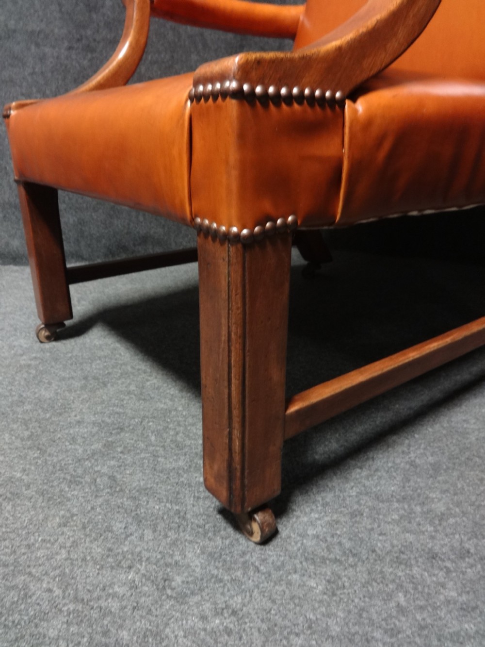 Superb Pair Leather and Mahogany Library Chairs View XI
