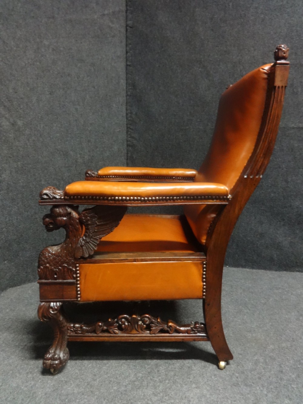 Outstanding Pair Oak and Leather Library Chairs in the manner of Thomas Hope View VIII