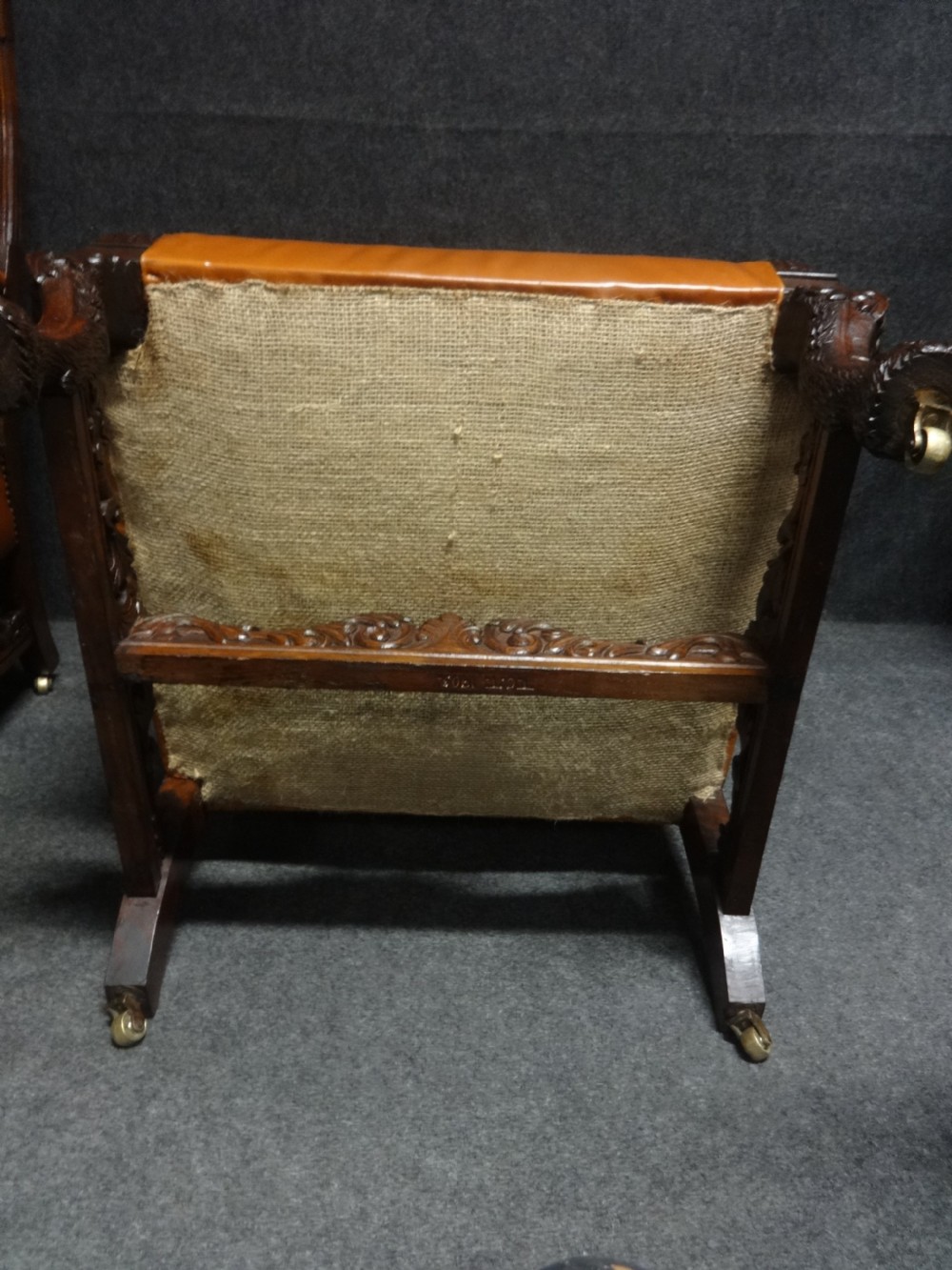 Outstanding Pair Oak and Leather Library Chairs in the manner of Thomas Hope View XIV