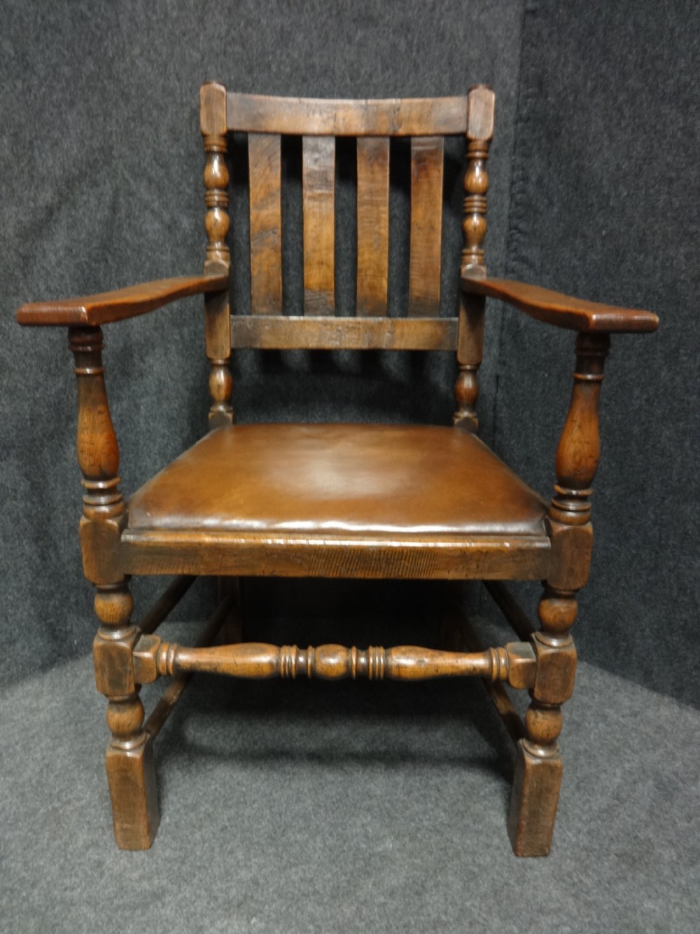Set Ten Oak and Leather Dining Chairs View IV