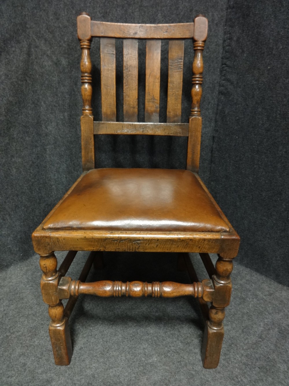 Set Ten Oak and Leather Dining Chairs View V