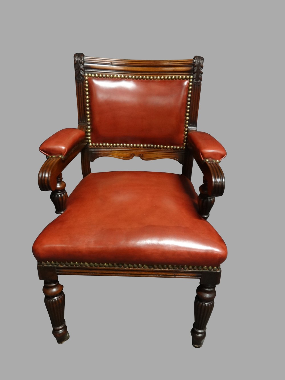 Superb Walnut Desk Chair Covered in Red Hide 