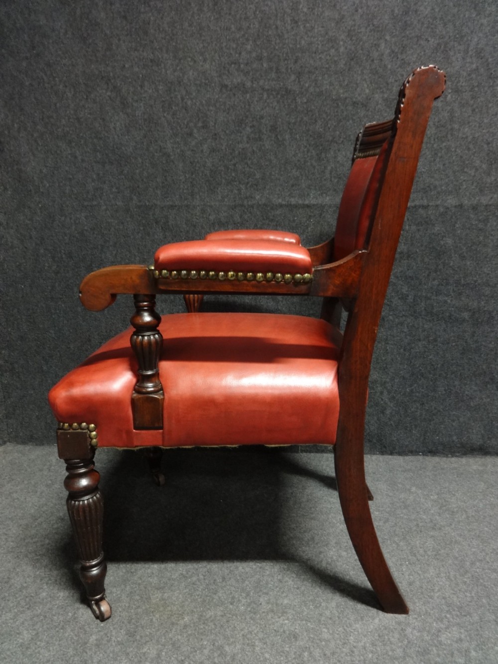 Superb Walnut Desk Chair Covered in Red Hide  View IV