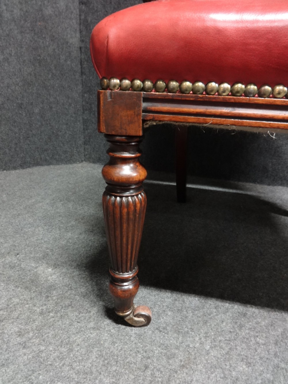 Superb Walnut Desk Chair Covered in Red Hide  View VI