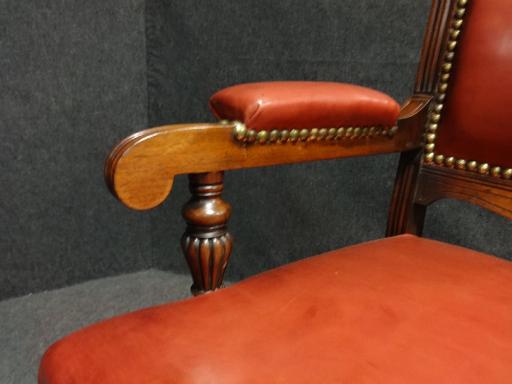 Superb Walnut Desk Chair Covered in Red Hide  View VII