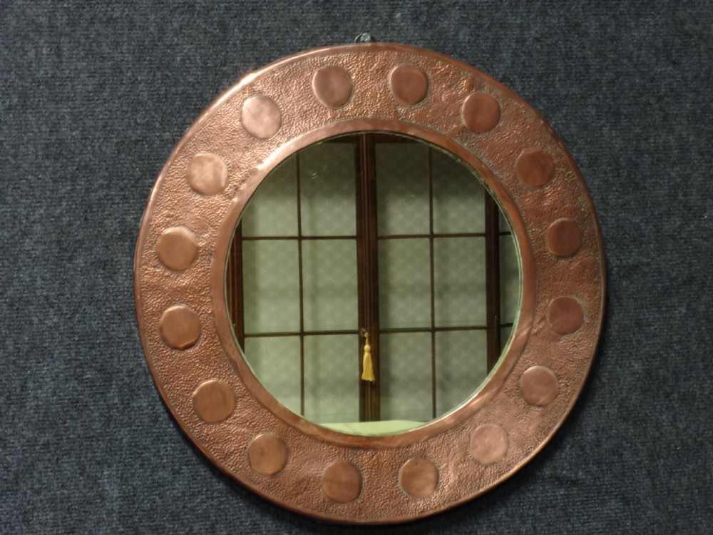 Arts and Crafts Round Copper Mirror View III